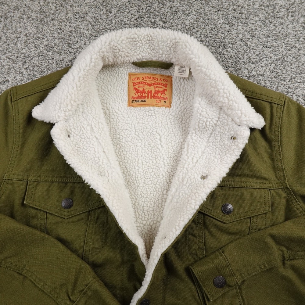NEW Levis Jacket Mens S Green Canvas Sherpa Lined Trucker Snap Outdoor Work Coat
